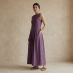 Wine Cotton Flannel Sleeveless Paneled Maxi Dress