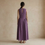 Wine Cotton Flannel Sleeveless Paneled Maxi Dress