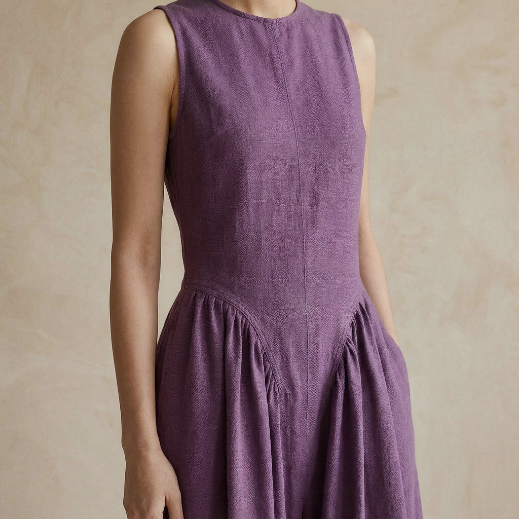 Wine Cotton Flannel Sleeveless Paneled Maxi Dress