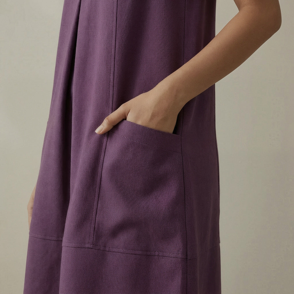 Wine Cotton Flannel Sleeveless Paneled Swing Dress