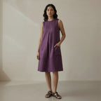 Wine Cotton Flannel Sleeveless Paneled Swing Dress