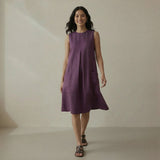 Wine Cotton Flannel Sleeveless Paneled Swing Dress