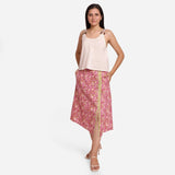 Front View of a Model wearing Wine Floral Block Printed Cotton Midi Slit Skirt