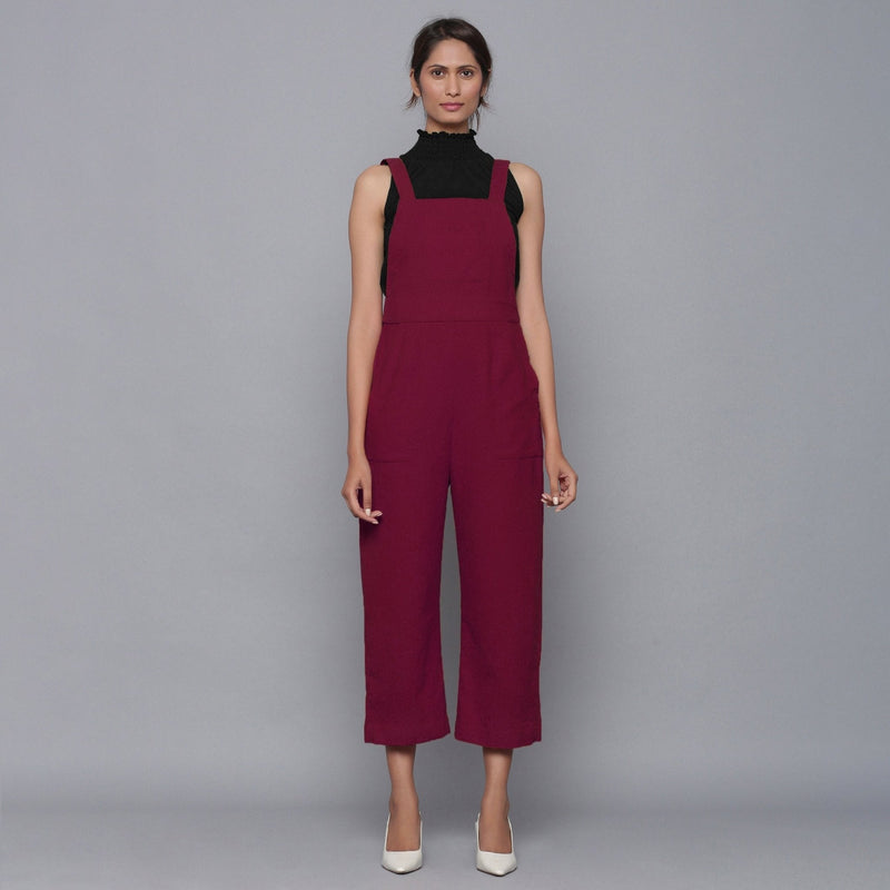 Wine Warm Cotton Corduroy Dungaree Jumpsuit