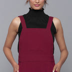 Wine Warm Cotton Corduroy Dungaree Jumpsuit