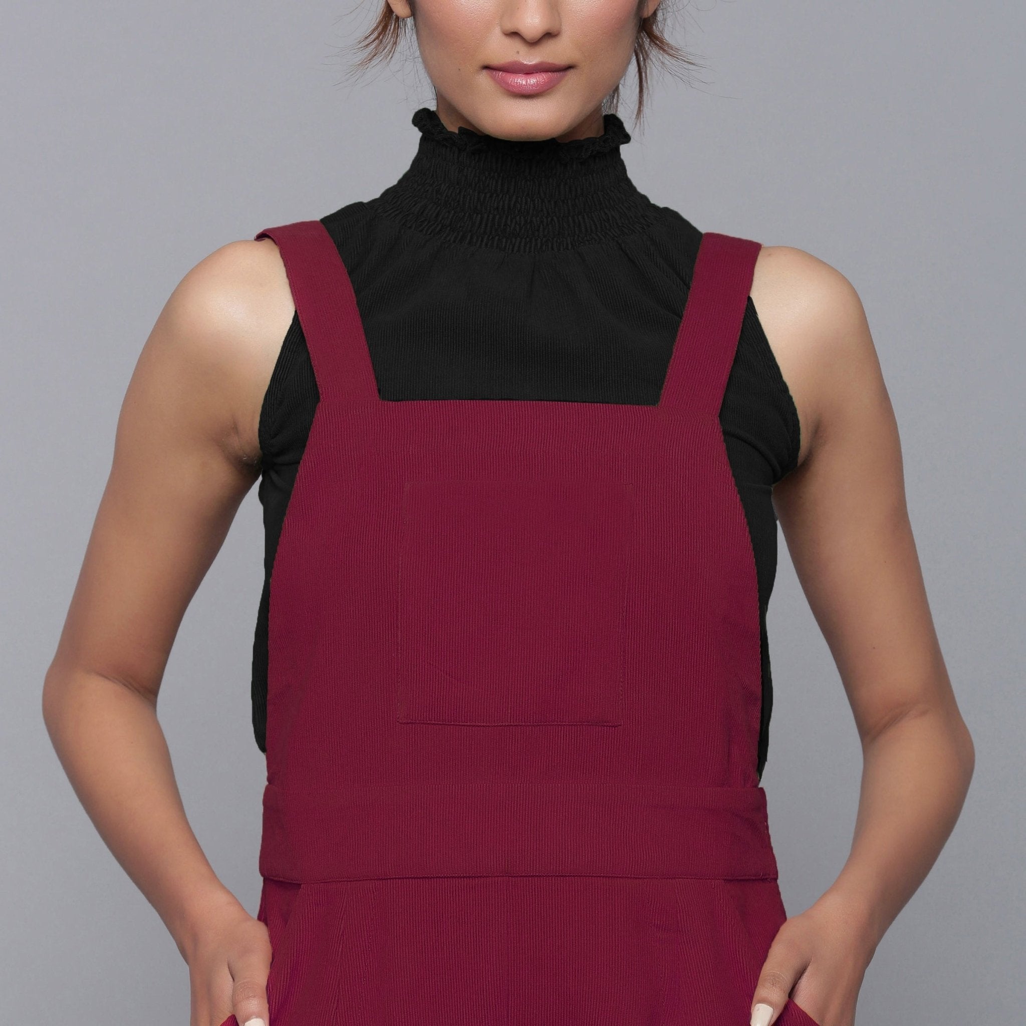Wine Warm Cotton Corduroy Dungaree Jumpsuit