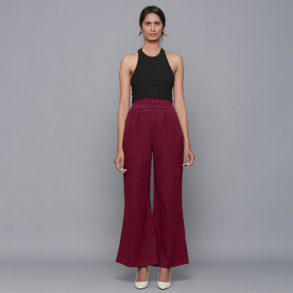 Wine Warm Cotton Corduroy Elasticated Bootcut Pant
