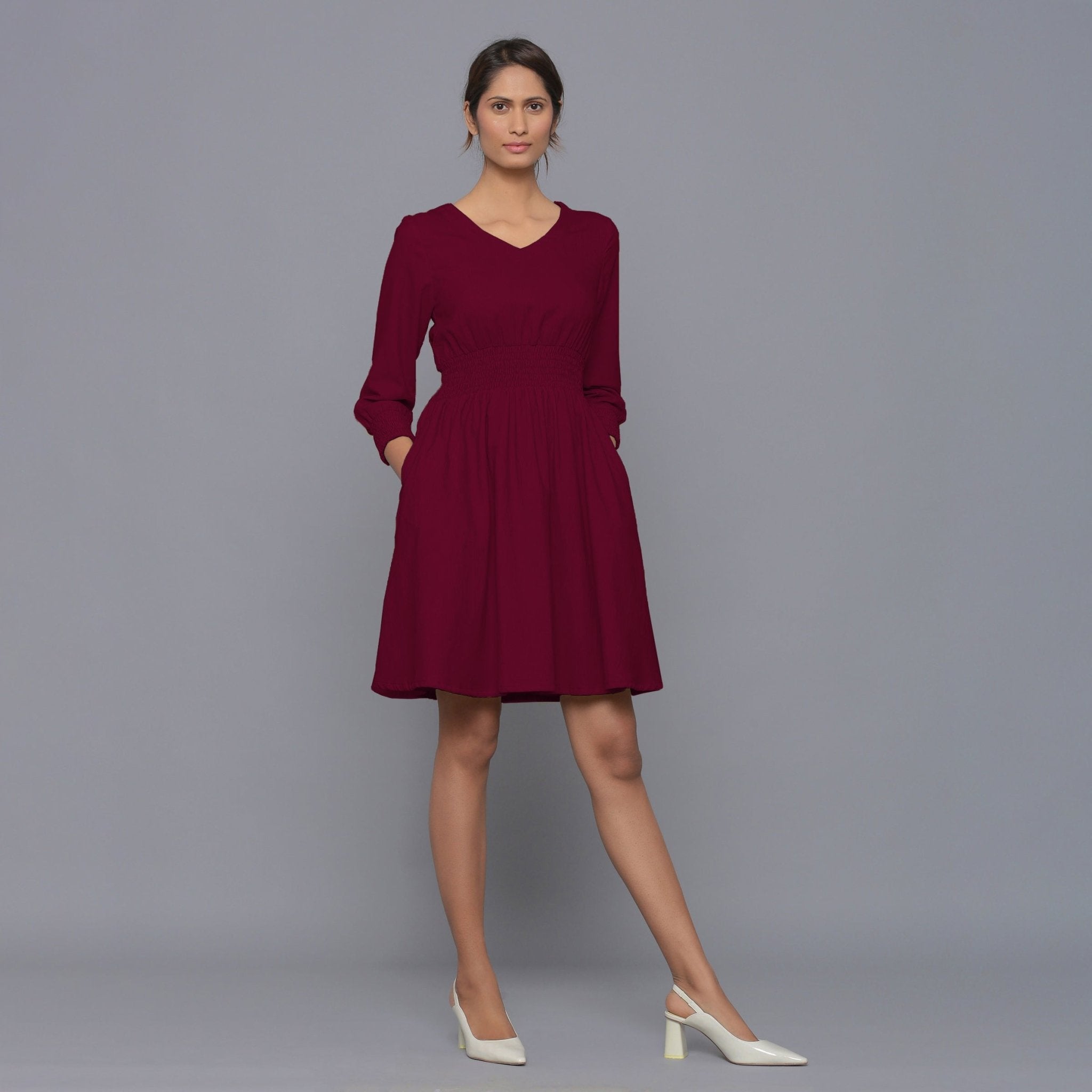Wine Warm Cotton Corduroy Short Dress