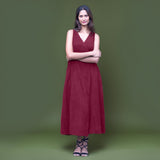 Wine Warm Cotton Corduroy Sleeveless Midi Wrap Dress
