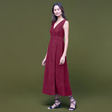 Wine Warm Cotton Corduroy Sleeveless Midi Wrap Dress