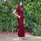 Wine Warm Cotton Corduroy Wide Legged Wrap Cargo Jumpsuit