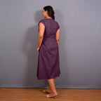 Wine Warm Cotton Flannel Button-Down A-Line Midi Dress