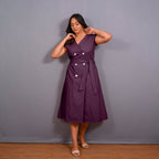 Wine Warm Cotton Flannel Button-Down A-Line Midi Dress