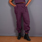 Wine Warm Cotton Flannel High-Rise  Convertible Jogger Cargo Pant