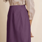 Left Detail of a Model wearing Wine Warm Cotton Flannel Knee-Length Pencil Skirt