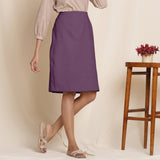 Right View of a Model wearing Wine Warm Cotton Flannel Knee-Length Pencil Skirt