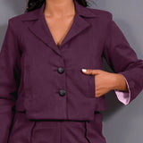 Wine Warm Cotton Flannel Single-Breasted Crop Blazer