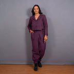 Wine Warm Cotton Flannel Single-Breasted Crop Blazer