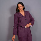 Wine Warm Cotton Flannel Single-Breasted Crop Blazer