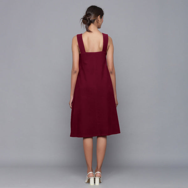 Wine Warm Cotton Corduroy Knee Length Flared Dress