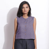 Wisteria Cotton Linen Sleeveless Button-Down Shirt