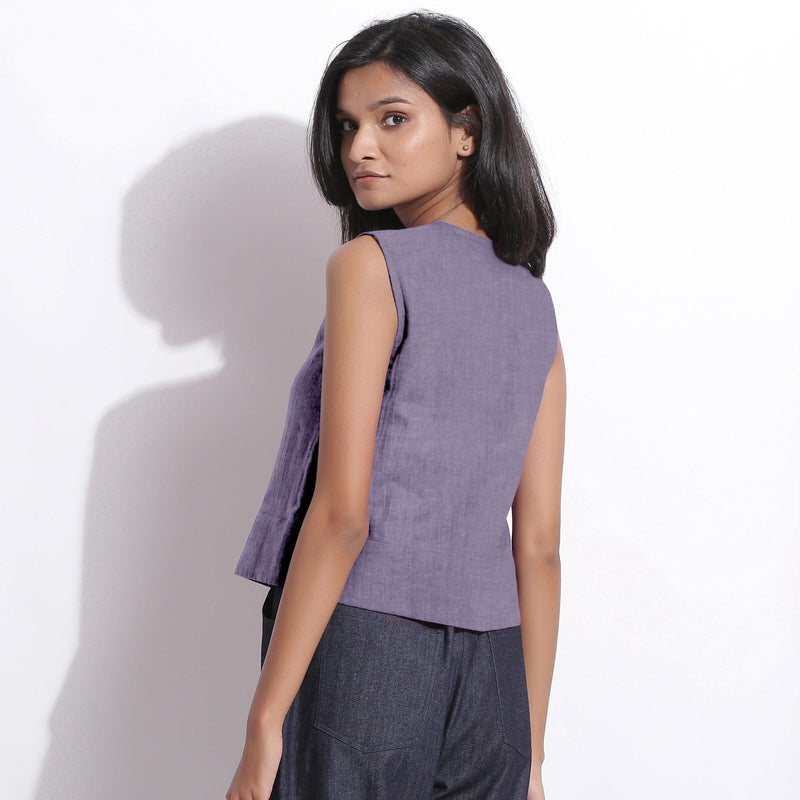 Wisteria Cotton Linen Sleeveless Button-Down Shirt