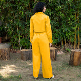 Yellow Cotton Poplin High-Rise Elasticated Pleated Wide Legged Pant