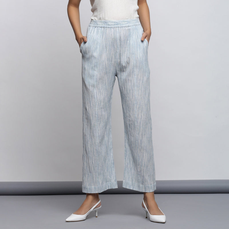 Front View of a Model wearing Yarn Dyed Wide Legged Straight Pant