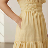 Yellow 100% Cotton Elasticated Short Tier Dress