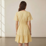 Yellow 100% Cotton Elasticated Short Tier Dress