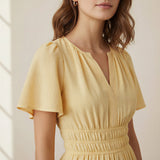 Yellow 100% Cotton Elasticated Short Tier Dress