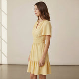 Yellow 100% Cotton Elasticated Short Tier Dress