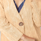 Front Detail of a Model wearing Yellow 100% Cotton Flared Short Jacket