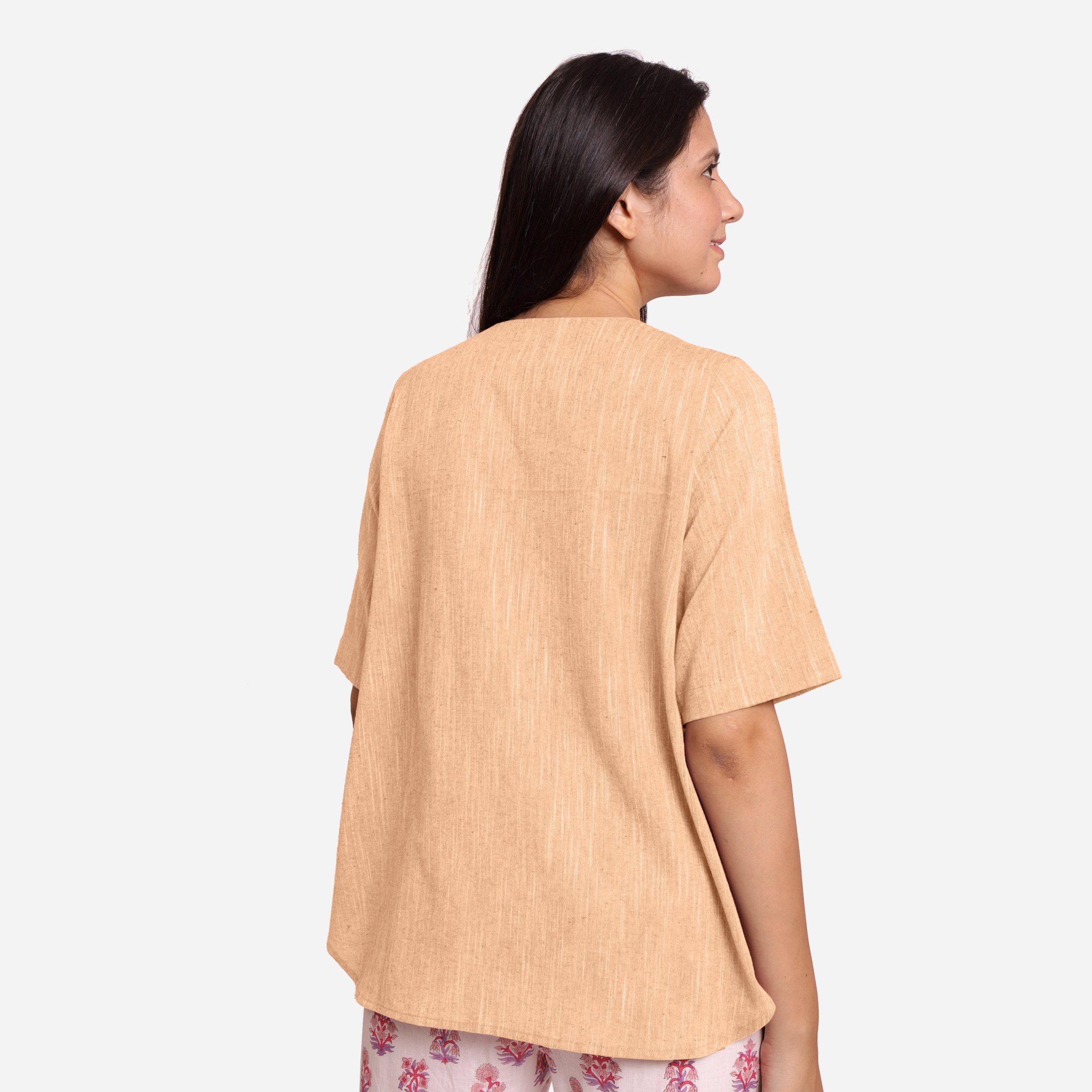 Back View of a Model wearing Yellow 100% Cotton High Low Tunic Top