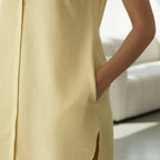 Yellow 100% Cotton Ruffled Mini Shirt Dress