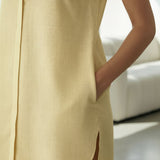 Yellow 100% Cotton Ruffled Mini Shirt Dress