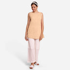 Front View of a Model wearing Yellow 100% Cotton Sleeveless Mini Tunic