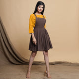 Yellow Cotton Flax Box-Pleated High Low Top