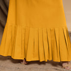 Yellow Cotton Flax Mandarin Collar Floor Length Tier Dress