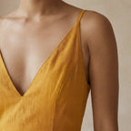 Yellow Cotton Flax Deep V-Neck Cami Maxi Dress