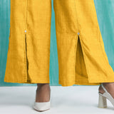 Yellow Cotton Flax Elasticated Mid-Rise Wide Legged Pant
