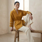 Yellow Cotton Flax Kyoto Kimono Sleeve Wrap Top
