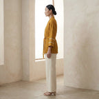 Yellow Cotton Flax Kyoto Kimono Sleeve Wrap Top