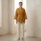 Yellow Cotton Flax Kyoto Kimono Sleeve Wrap Top