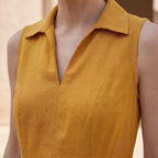 Yellow Cotton Flax Paneled Sleeveless Maxi Dress