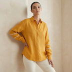 Yellow Cotton Flax Relaxed Full Sleeve Button-Down Shirt