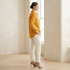Yellow Cotton Flax Relaxed Full Sleeve Button-Down Shirt