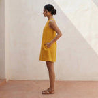Yellow Cotton Flax Sleeveless A-Line Short Shift Dress