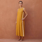 Yellow Cotton Flax Wavy Stripe Maxi Shift Dress