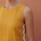 Yellow Cotton Flax Wavy Stripe Maxi Shift Dress